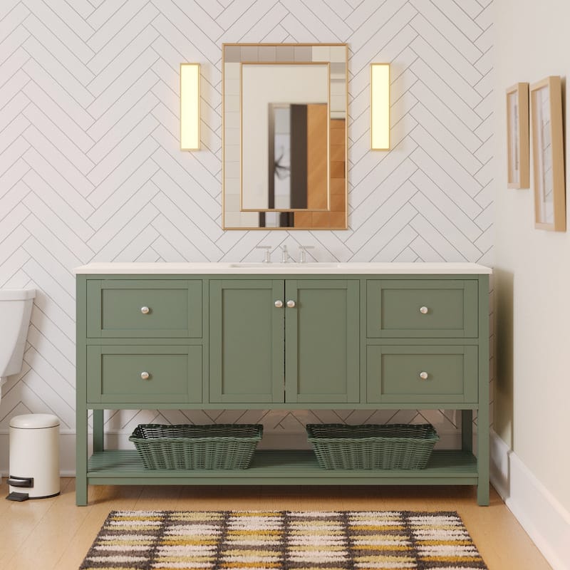 KitchenBathCollection Lakeshore 60" Single Bathroom Vanity with Engineered White Top - Sage Green