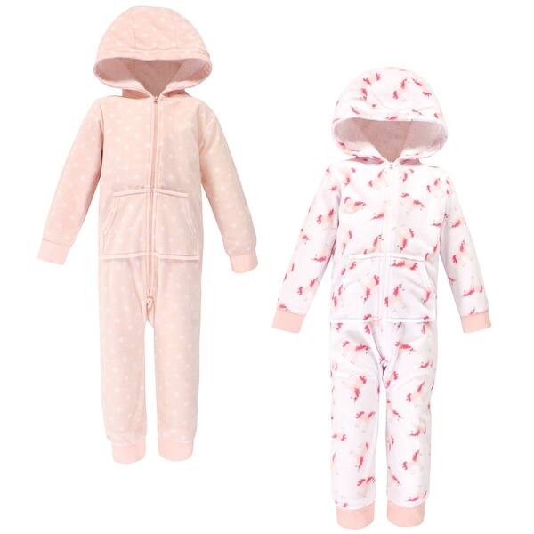 slide 1 of 1, Hudson Baby Toddler Girl Fleece Jumpsuits, Coveralls, and Playsuits 2pk, Pink Unicorn 2T - Pink