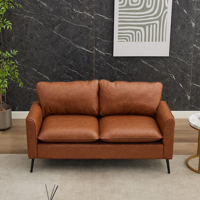 57" Faux leather Loveseat Sofa with Metal Legs