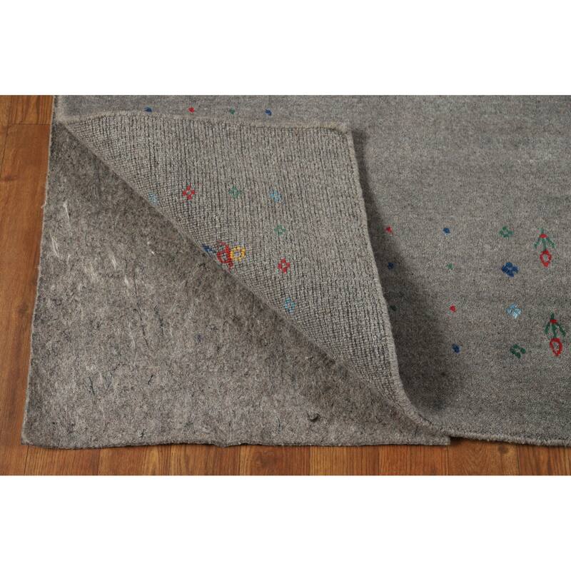 Hand Knotted Oriental 100% Wool Carpet Tribal Animal Pictorial Greys & Charcoal Gabbeh Area Rug - 8' 2'' X 5' 0''