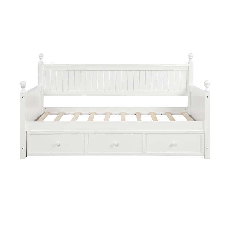 Contemporary Twin Size Wood Daybed with Built-in Storage Drawers or Trundle, No Box Spring Required