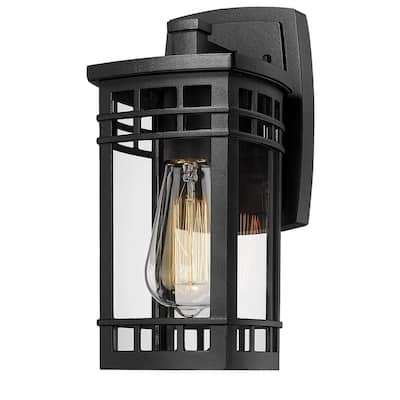 Outdoor Wall Lantern, Exterior Light Fixture Wall Mount with Clear Glass Shade