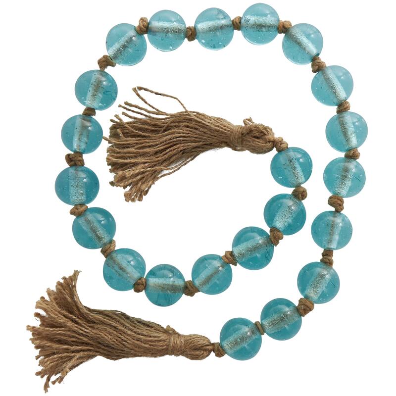 Glass Handmade Round Frosted Beaded Garland with Tassel with Knotted Brown Jute