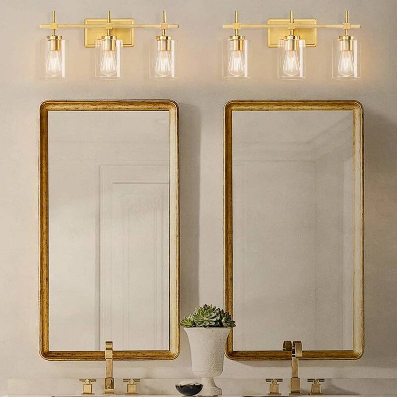 Jasper Gold Traditional Clear Glass 3-Light Bathroom Vanity Light