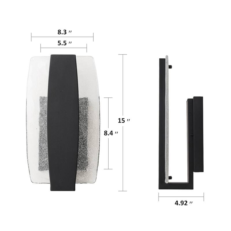 Modern 1-Light Integrated LED 3000K Warm Light Outdoor Wall Sconce with Seeded Glass