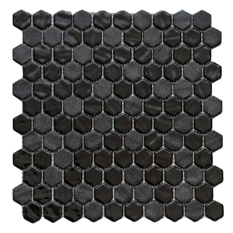 The Tile Life Eterna Hex 1x1 Glass Mosaic Floor & Backsplash Wall Tile - 4x4 Sample - Stone/ Lisa Black