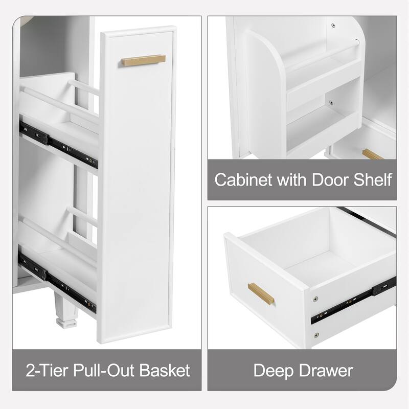 24" Bathroom Vanity with Sink, Freestanding Cabinet with Drawer, Pull-Out Basket & Shelf, Soft-Close Door, Ceramic Basin