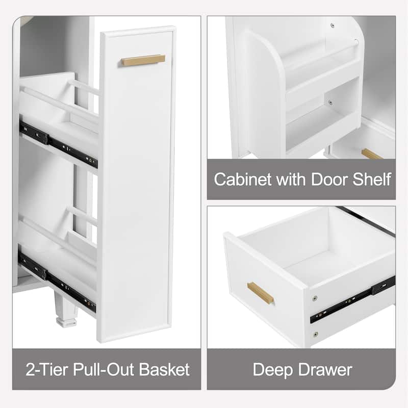 24" Freestanding Bathroom Vanity with Ceramic Sink, Door Shelf, Drawer, Pull-Out Basket, MDF and Wood Base