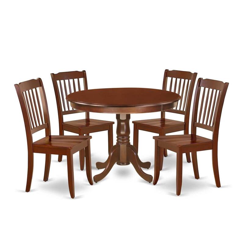 Round Dining Table Set 5pc - 42 Inch Table with 4 Vertical Chairs - Modern Kitchen Set
