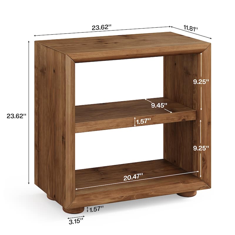 Solid Wood End Table with Storage Shelves, Bedside Nightstand, Living Room Bedroom Accent Side Table