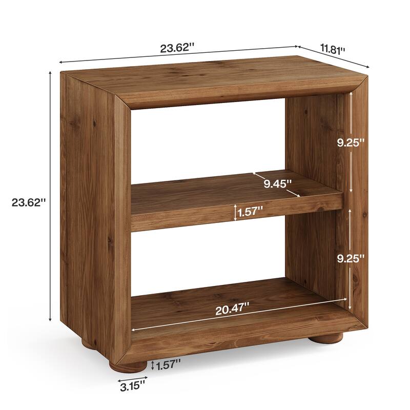 Solid Wood Side Table, Bedside Furniture with Storage Shelves