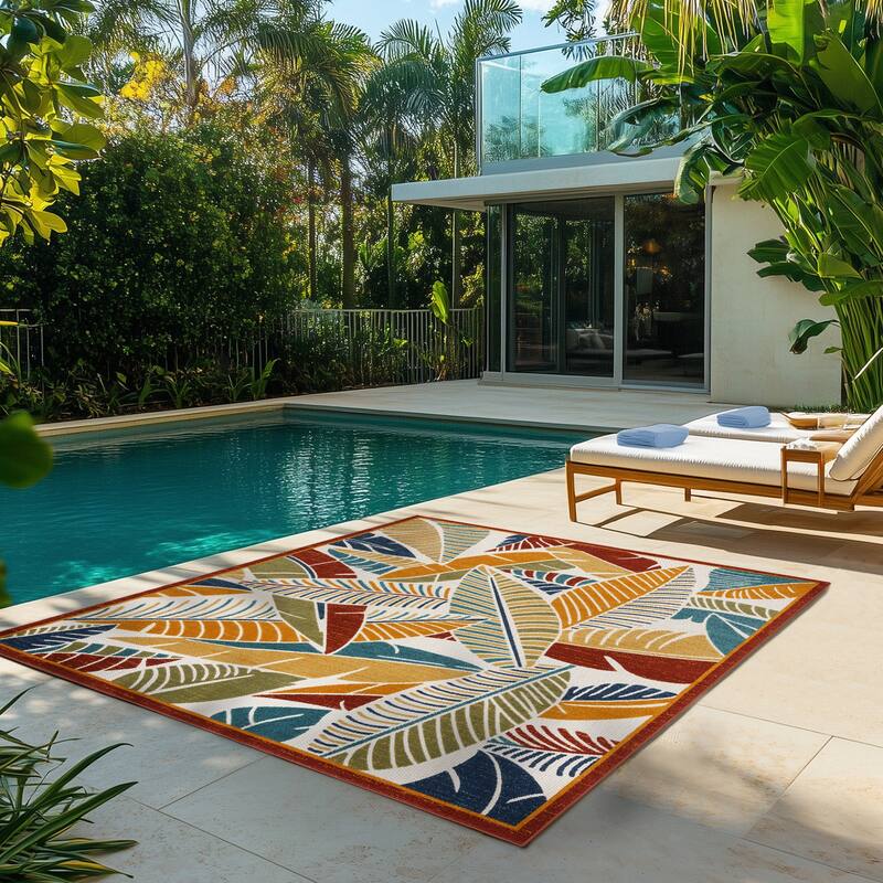 Gertmenian Kalari Modern Bold Multicolored High-Low UV Protected Polypropylene Woven Indoor/ Outdoor Area Rug Collection