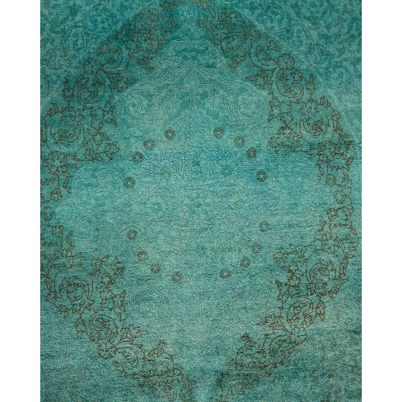 Overton Hand Knotted Wool Vintage Inspired Modern Contemporary Overdyed Blue Area Rug - 8' 3" x 10' 4"