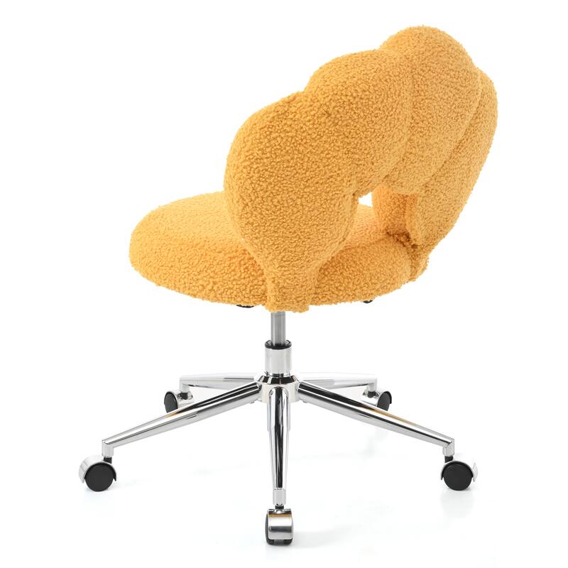 Criss Cross Chair with Wheels, Teddy Fabric Home Office Chair, 360°Swivel Height Adjustable Swivel Vanity Chair