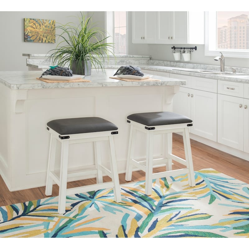 Spenser Backless Counter Stool with Faux Leather seat - Off-White