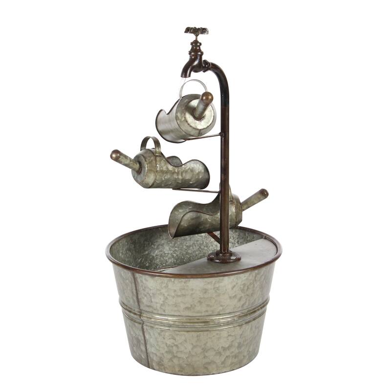Gray Metal Fountain with Watering Cans