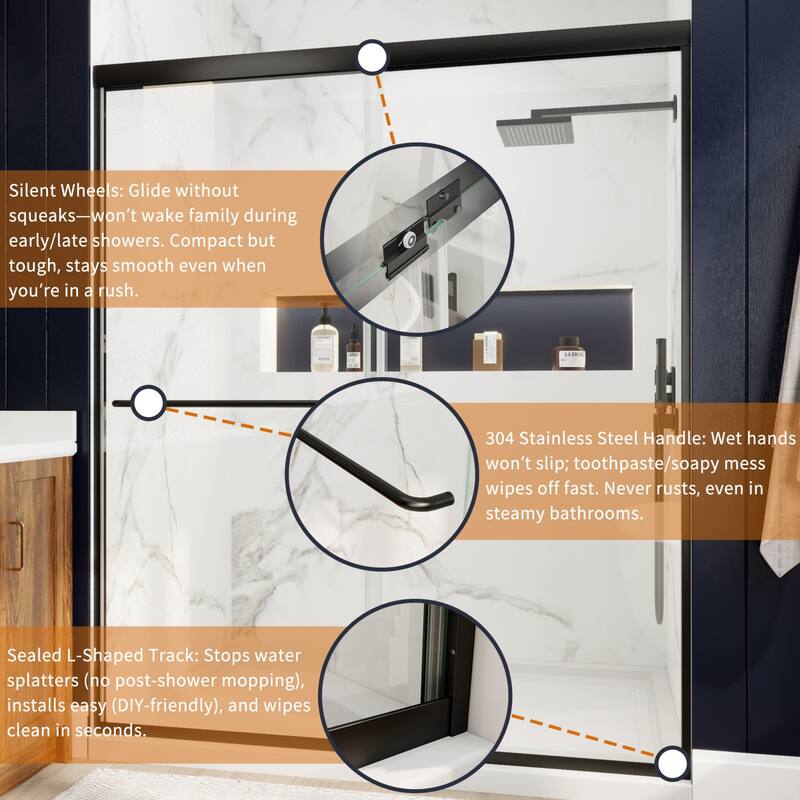 Modland 50'' - 54'' W x 72'' H Glass Semi-Frameless Double Sliding Shower Tub Door in Matte Black / Brushed Nickel