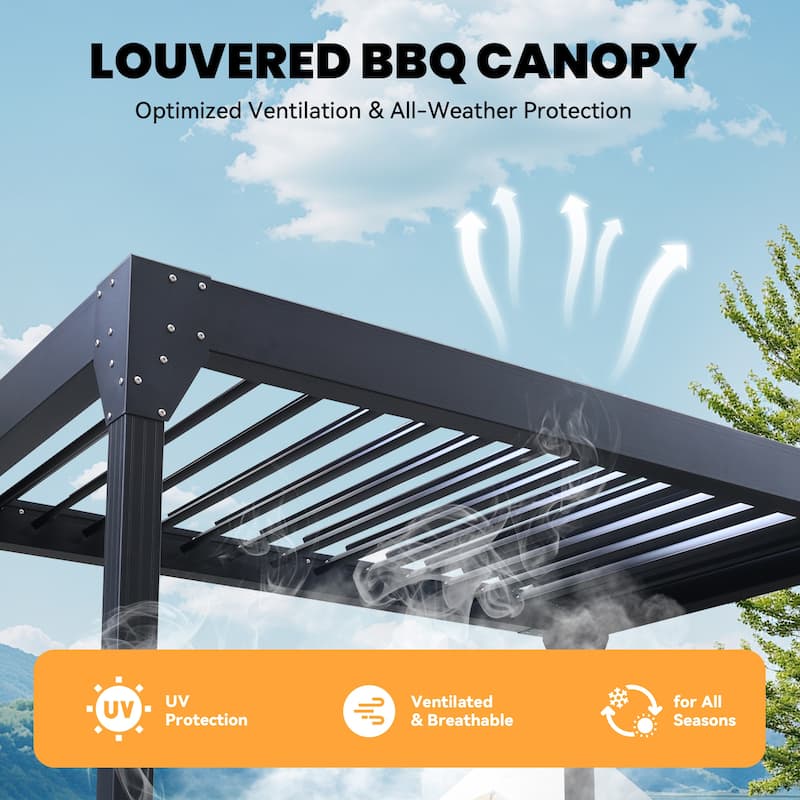 Grill Gazebo with Bar & Shelves, Double Roof BBQ Canopy for Patio, Wind & Weather-Resistant Outdoor Grill Shelter Tent