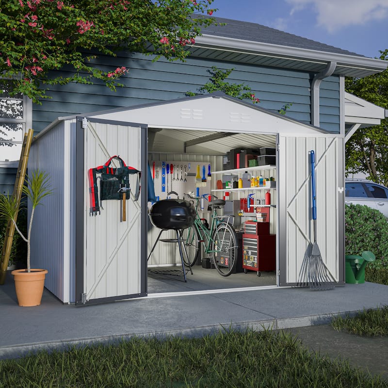 GDFStudio - Evelyn Spacious Outdoor Waterproof Tool Storage Shed with Durable Metal Frame