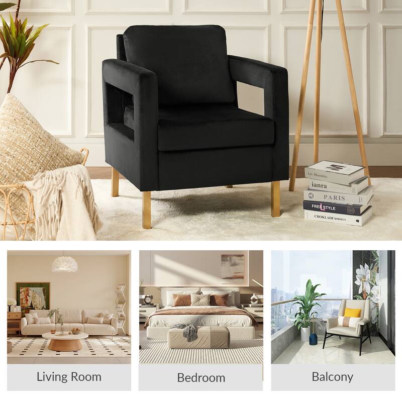 Valentina Comfy Accent Armchair with Golden Metal Legs and Removable Cushions by HULALA HOME
