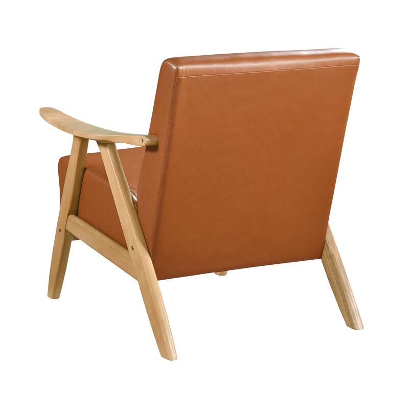 Indy Accent Club Armchair, Faux Leather, Natural Brown Solid Wood