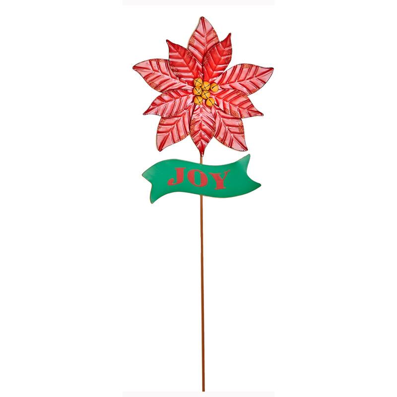 37" Metal Christmas Design Stake, Poinsettia - Multicolor