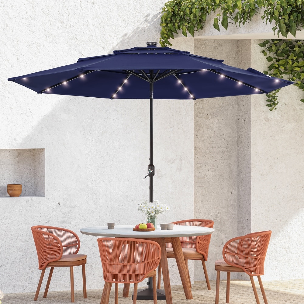 BONOSUKI 3 Tiers Patio Market Umbrella w/Solar Lights and Tilt button