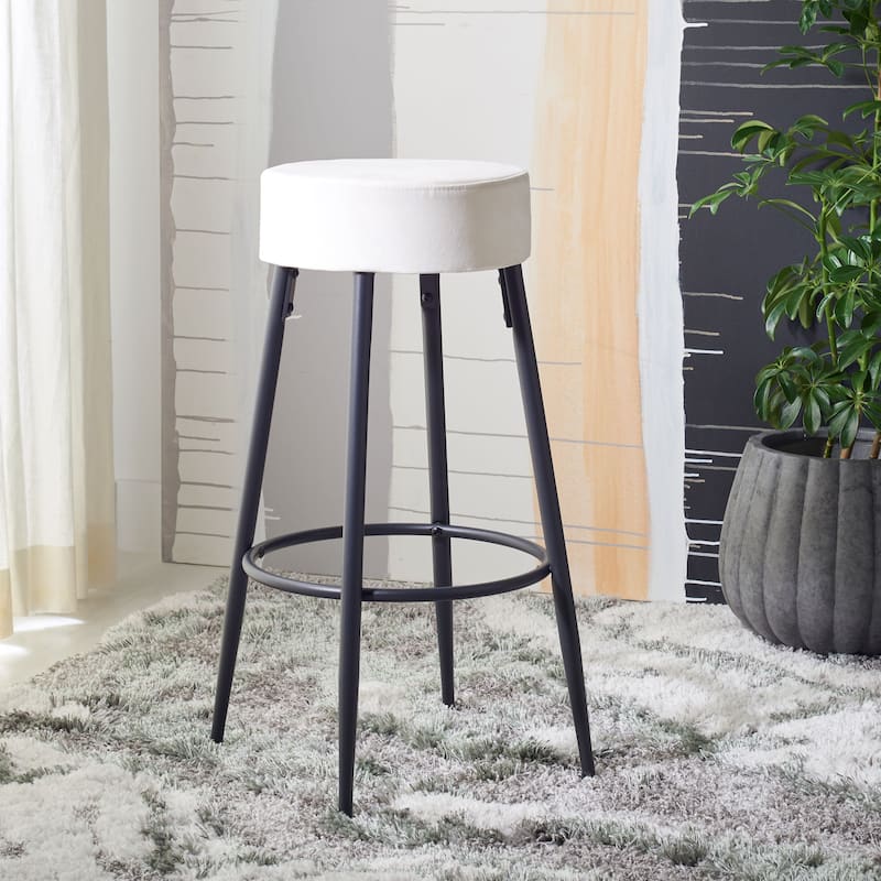 SAFAVIEH Ramona 24-inch Round Bar Stool - 20" W x 20" L x 30.2" H - 20Wx20Dx30H - Ivory/Black