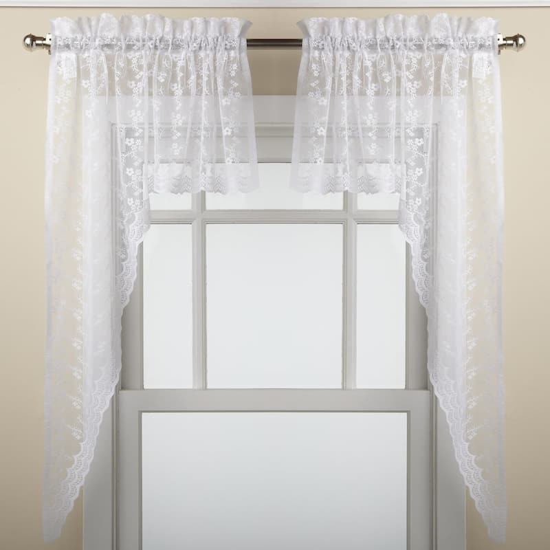 Sweet Home Collection Priscilla Bridal Pretty Lace Window Curtains - Swag, Tier & Valance - Swag Pair
