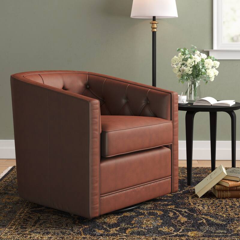 NPD Furniture Walsh Top Grain Leather Swivel Chair