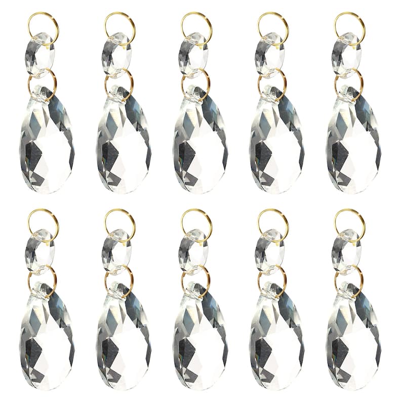 10Pcs 38mm Clear Crystal Teardrop w 14mm Octagonal Beads Clear