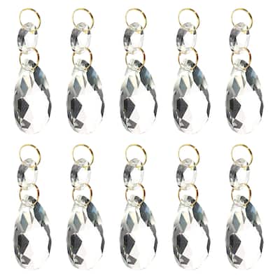 10Pcs 38mm Clear Crystal Teardrop w 14mm Octagonal Beads Clear