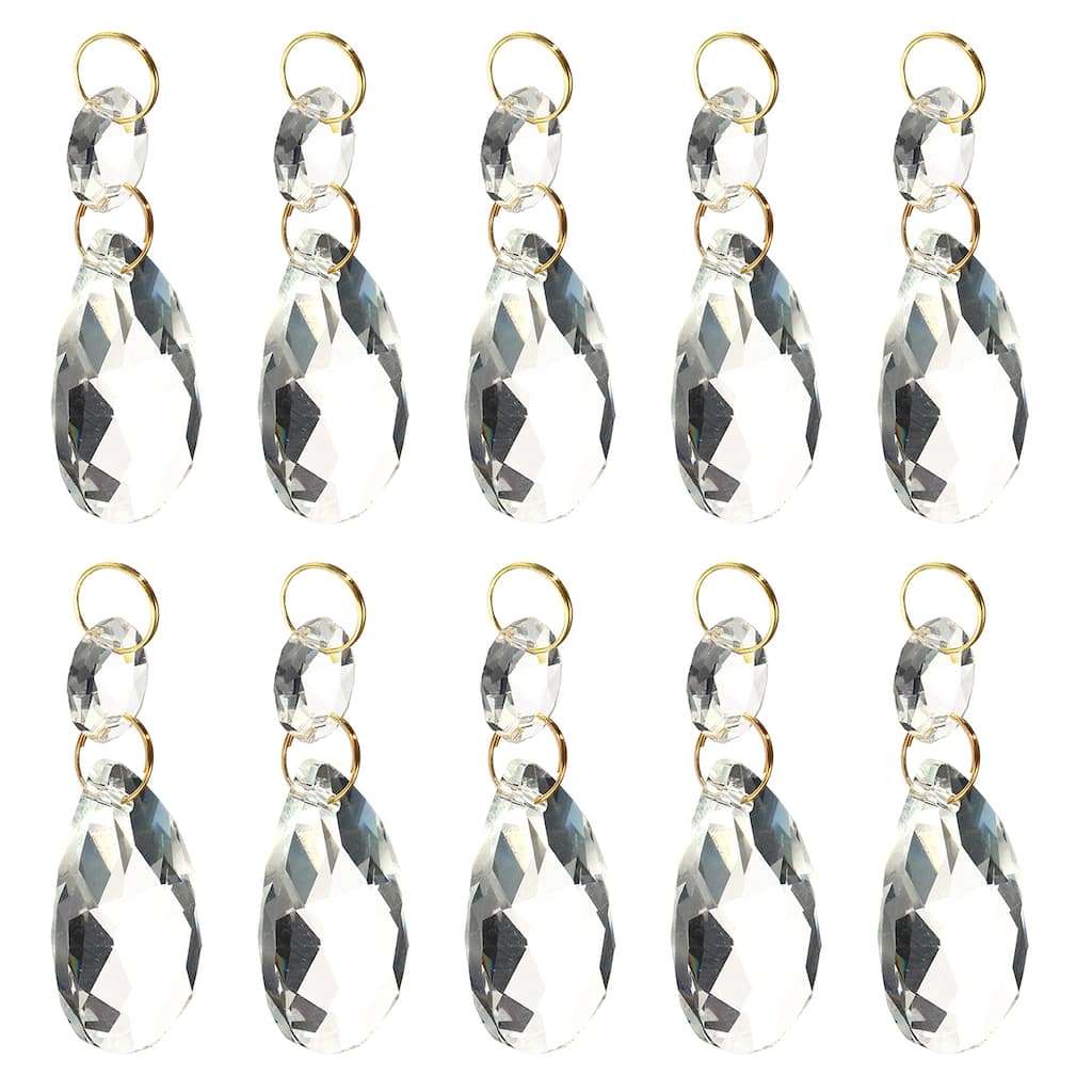 10Pcs 38mm Clear Crystal Teardrop w 14mm Octagonal Beads Clear