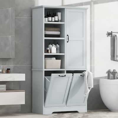 Bathroom Storage Cabinet with Doors and Drawers, Tilt-Out Laundry Hamper