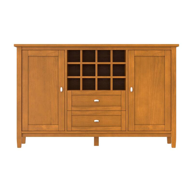 WYNDENHALL Norfolk Solid Wood 54" Wide Transitional Storage Cabinet with Wine Rack in Light Golden Brown - 18"D x 54"W x 34"H