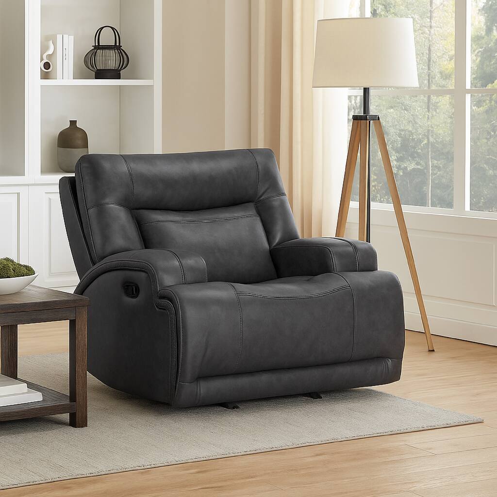 Tito Manual Glider Reclining Chair, Gray Polyester, Pillow Top Arms