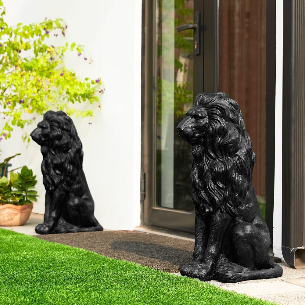 Glitzhome 28"H Oversized MGO Guardian Sitting Lion Garden Statue Porch Sculpture Indoor Outdoor