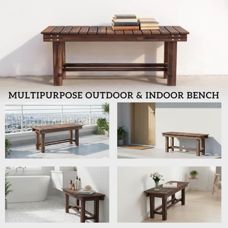 Outsunny 35.4" Wooden Garden Bench with Storage Shelf, 2 Seater, Suitable for Patio, Balcony, Outdoor Bench, Carbonized Wood