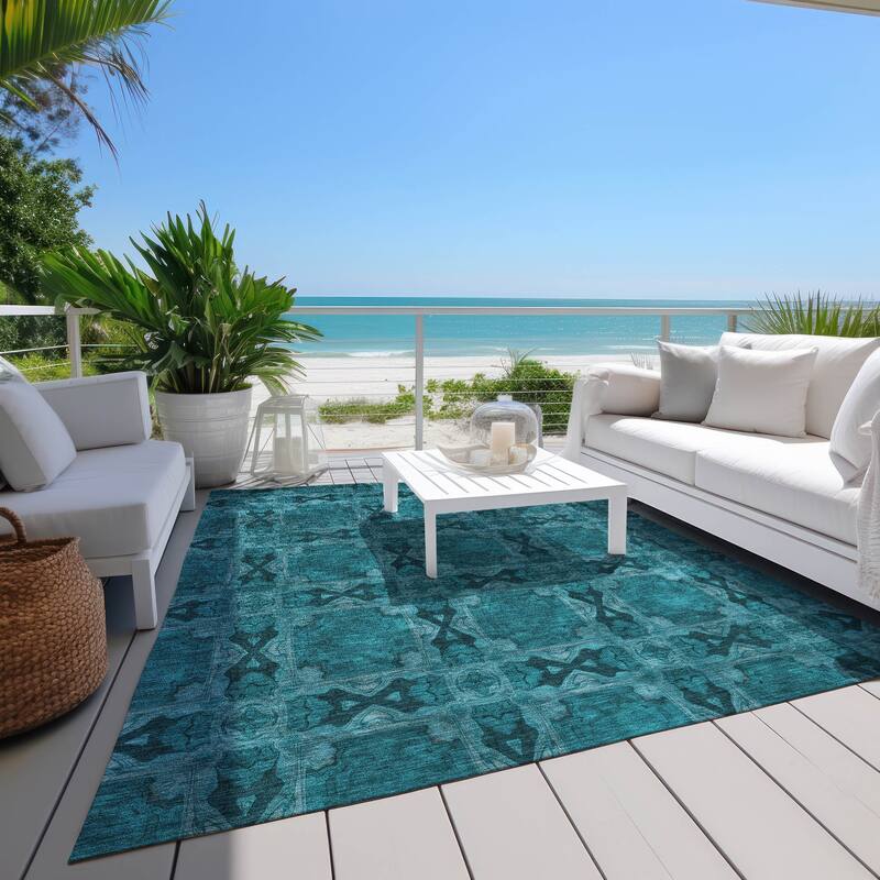 Machine Washable Indoor/ Outdoor Boho Medallions Chantille Rug - Teal - 2'6" x 3'10"