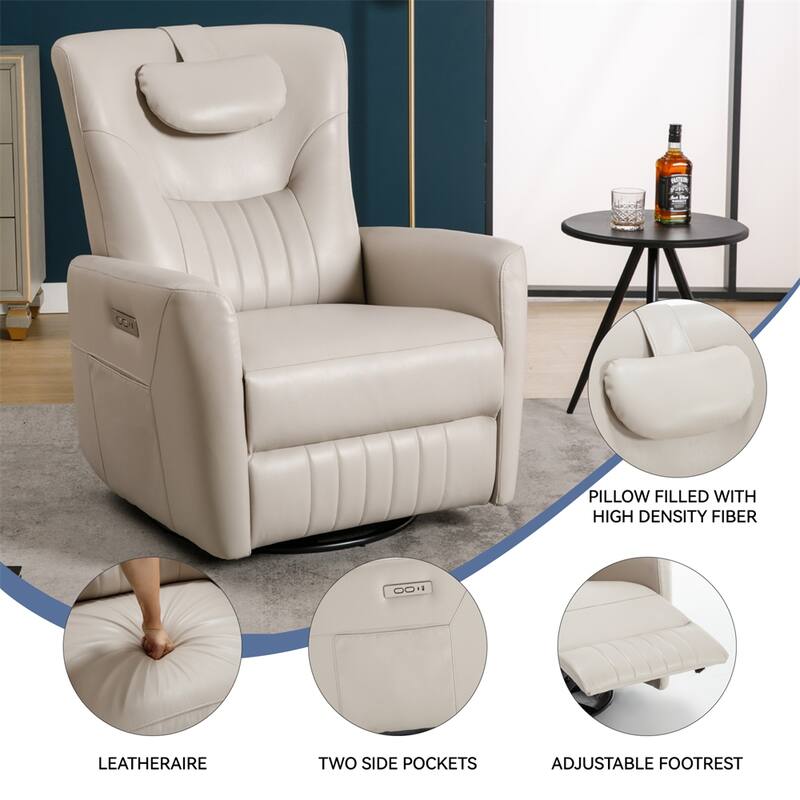 Swivel and Rocker Power Recliner Chair w/Lumbar & Neck Support Pillow