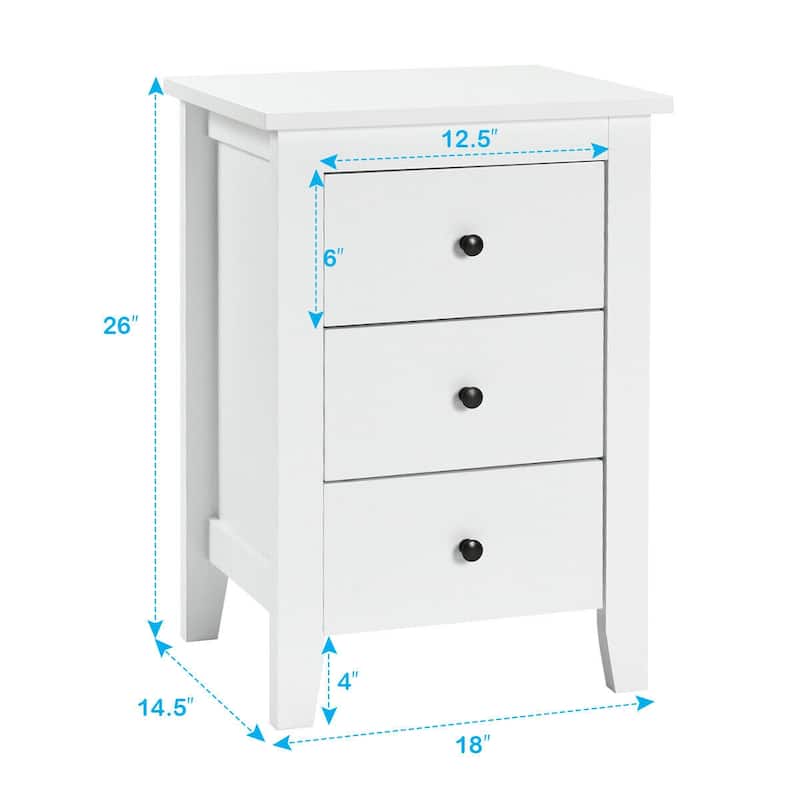 Costway 1PC/2PCS Nightstand End Beside Sofa Table w/ 3 Drawers Bedroom