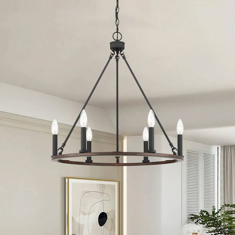 Acroma 6-light Farmhouse Rustic Round Wagon Wheel Chandelier with UL - 23''