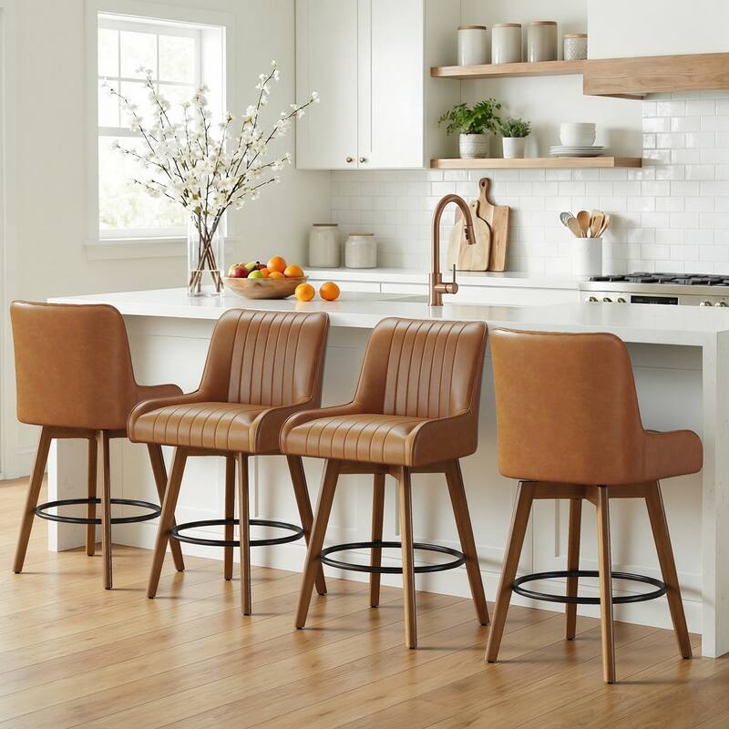 26" Faux Leather Upholstered Wood Swivel Counter Stool Set of 3 or 4 - 38.8"H x 20.5"W x 21.7"D