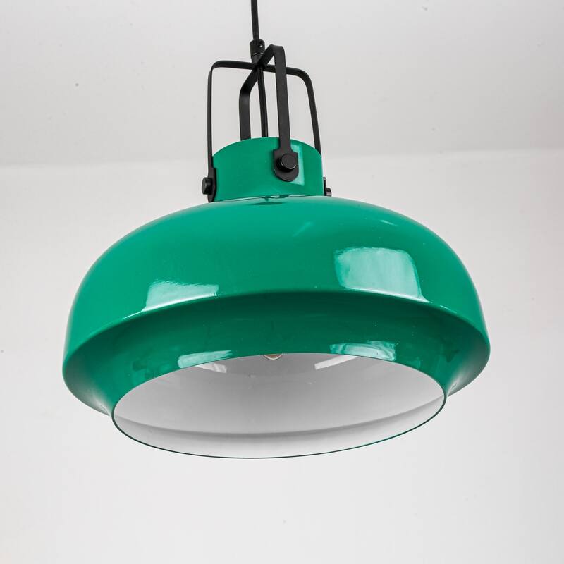 1-Light Farmhouse Industrial Green Dome Adjustable Pendant Hanging Light with Matte Black Hardware for Kitchen Island