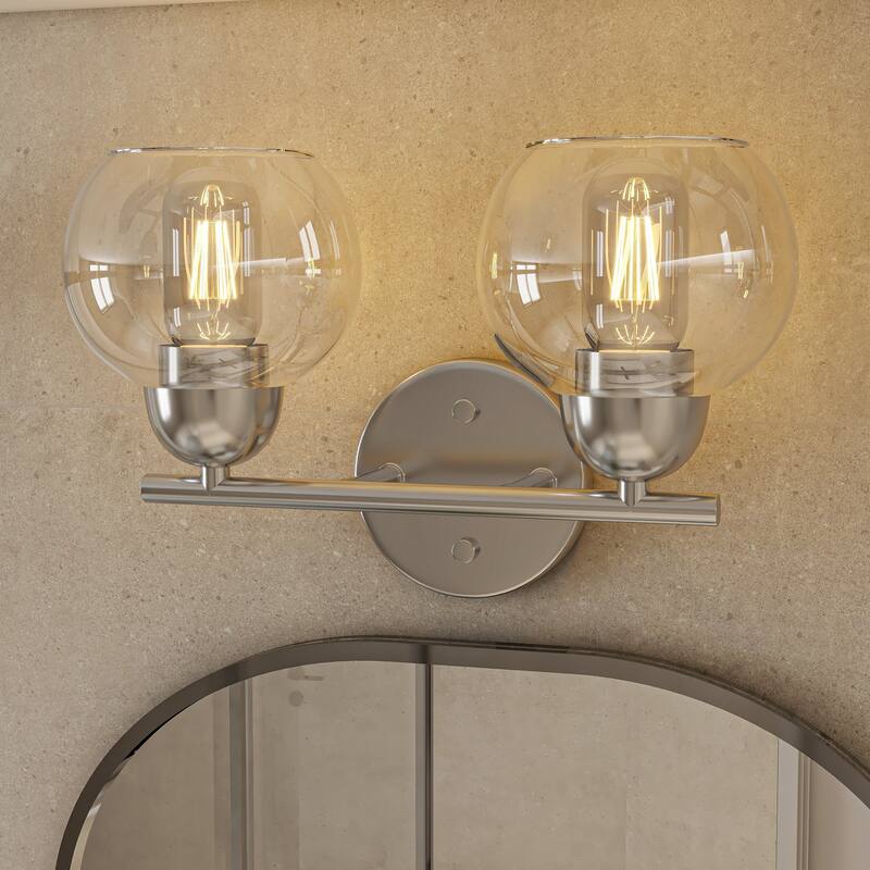 2-Light Dimmable Metal Bathroom Vanity Light Fixture With Glass Shade