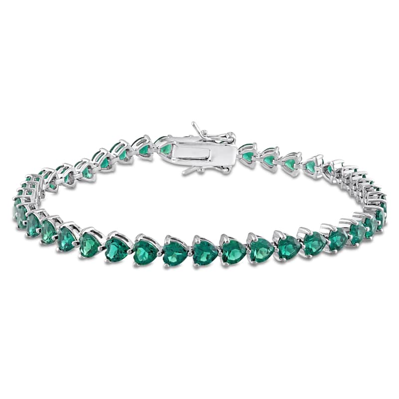 Miadora 9 3/8ct TGW Heart Shape Created Emerald Tennis Bracelet Sterling Silver