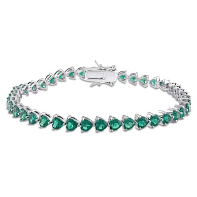 Miadora 9 3/8ct TGW Heart Shape Created Emerald Tennis Bracelet Sterling Silver