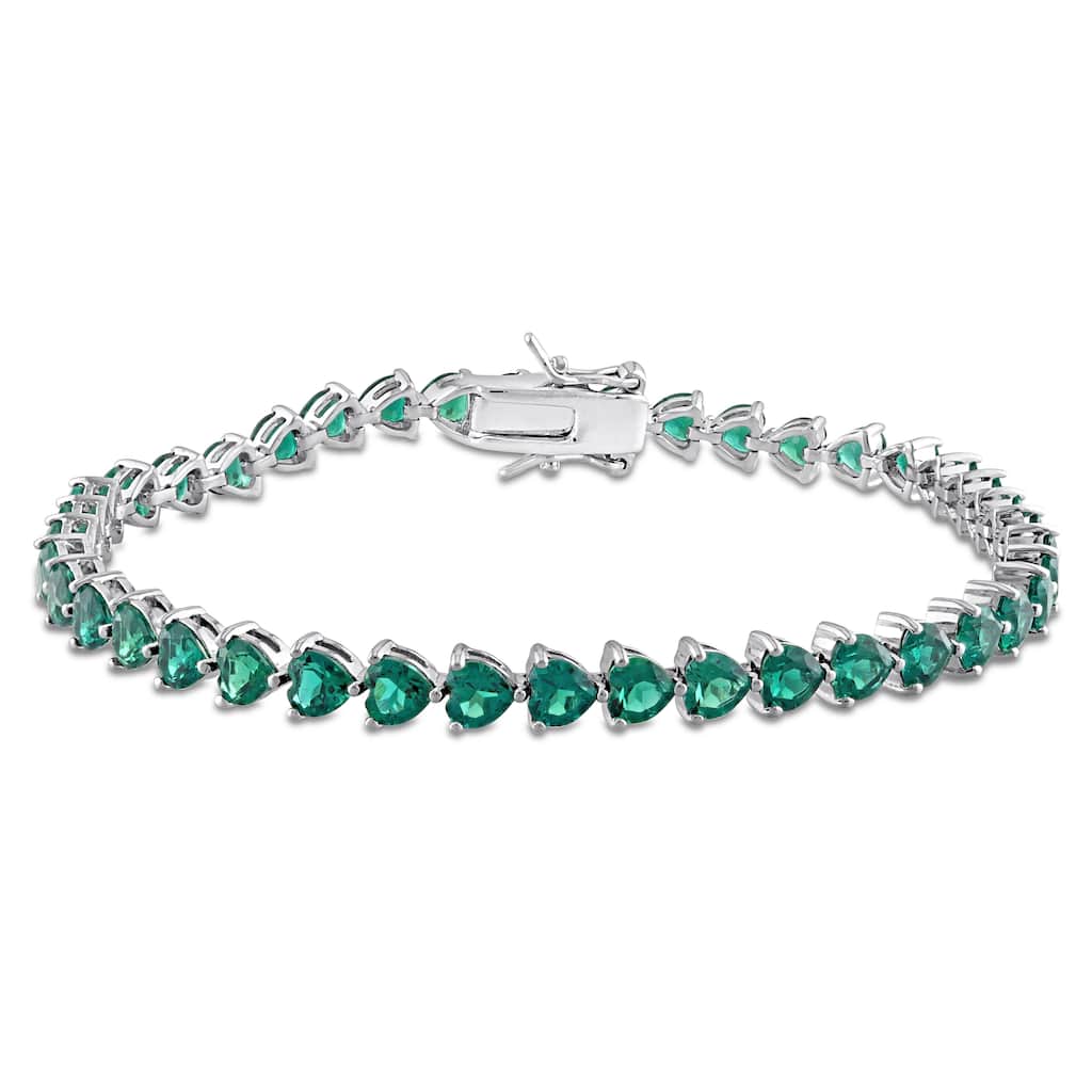 Miadora 9 3/8ct TGW Heart Shape Created Emerald Tennis Bracelet Sterling Silver