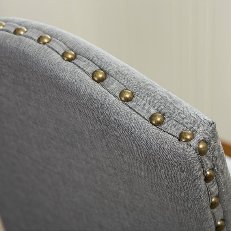Nailhead Tan Fabric Padded Parson Chair, Solid Wood Dining Chairs Set of 2, Kitchen Dining Room Furniture Dining Chairs