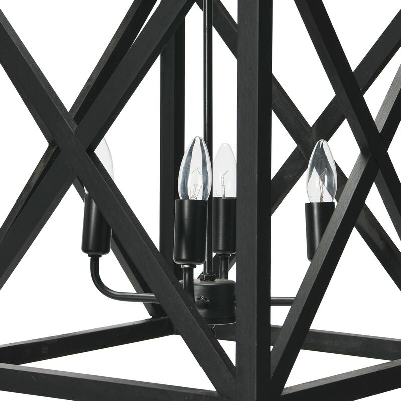 Rectangular Wood & Metal Pendant Light